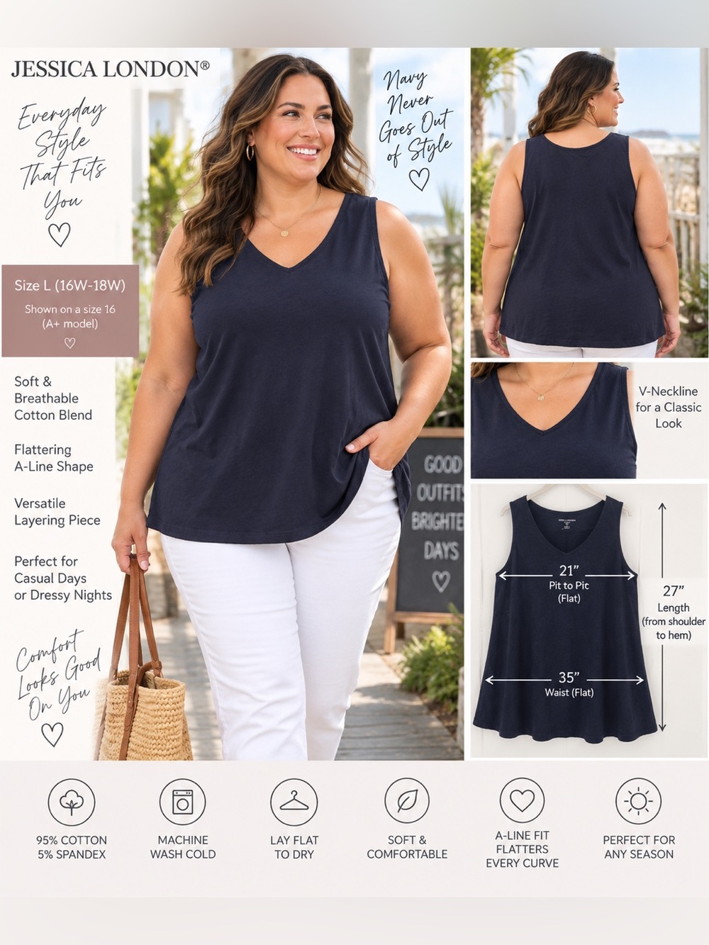 Jessica London Navy V‑Neck A‑Line Tank 18/20 - Picture 11 of 11